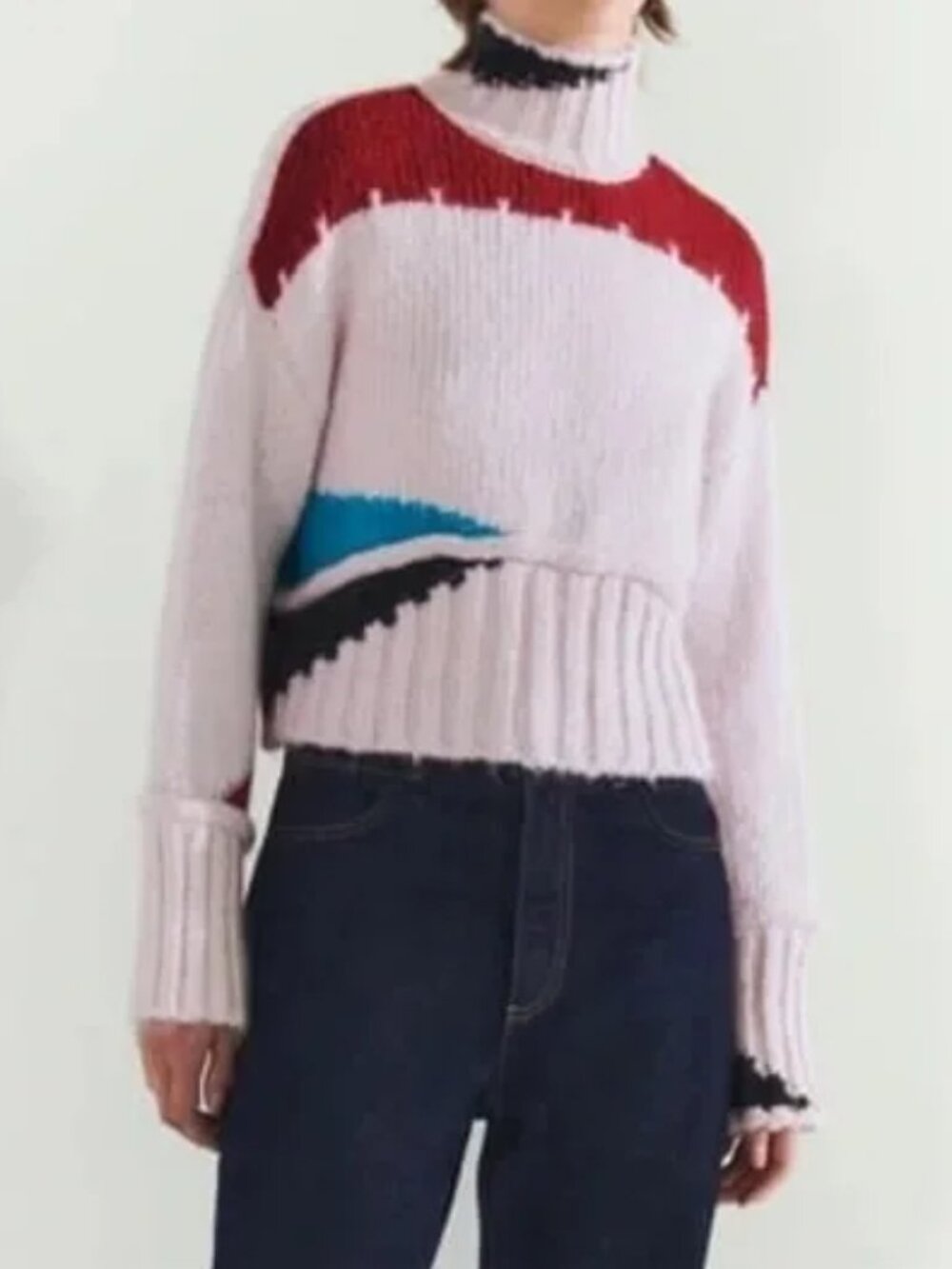 *NWOT Rare Zara Colorblock Abstract Wool Blend Cropped Sweater Size Large